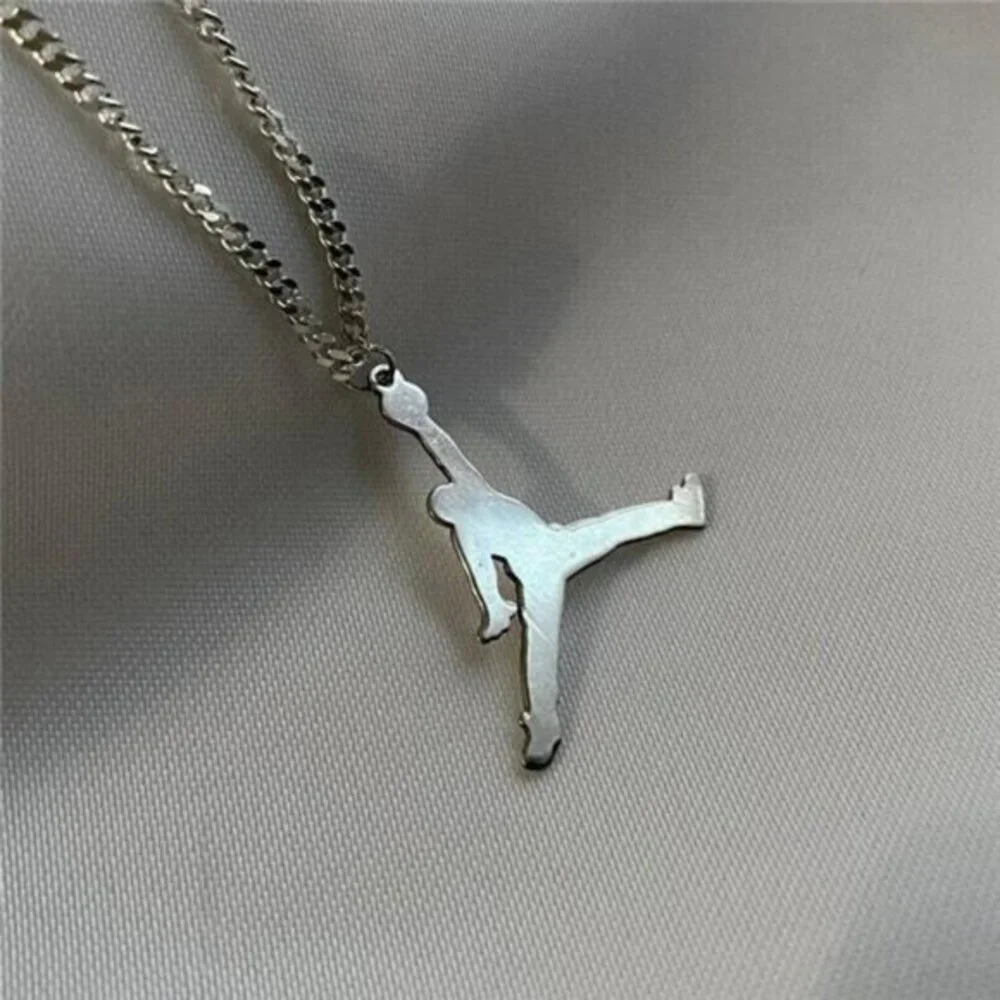 NEW Michael Jordan Jumpman 23 Basketball‎ SILVER Chain Necklace Pendant | GOAT